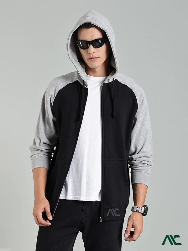 Custom Raglan Zipper Hoodie Supplier in Charlotte, NC Premium custom raglan zipper hoodie designed for apparel brands & wholesale use in Charlotte, NC.