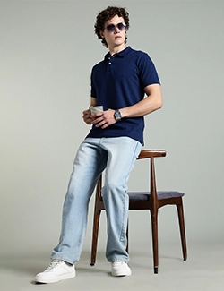 Men's Blue Cotton Blend Polo Shirt Manufacturer in NC, US Men's blue polo shirt in US made with soft cotton blend for comfort, style, and bulk apparel orders